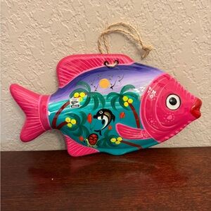 Talavera Hand Painted Mexican Folk Art Clay Pottery Fish Wall Art Hanging Mexico
